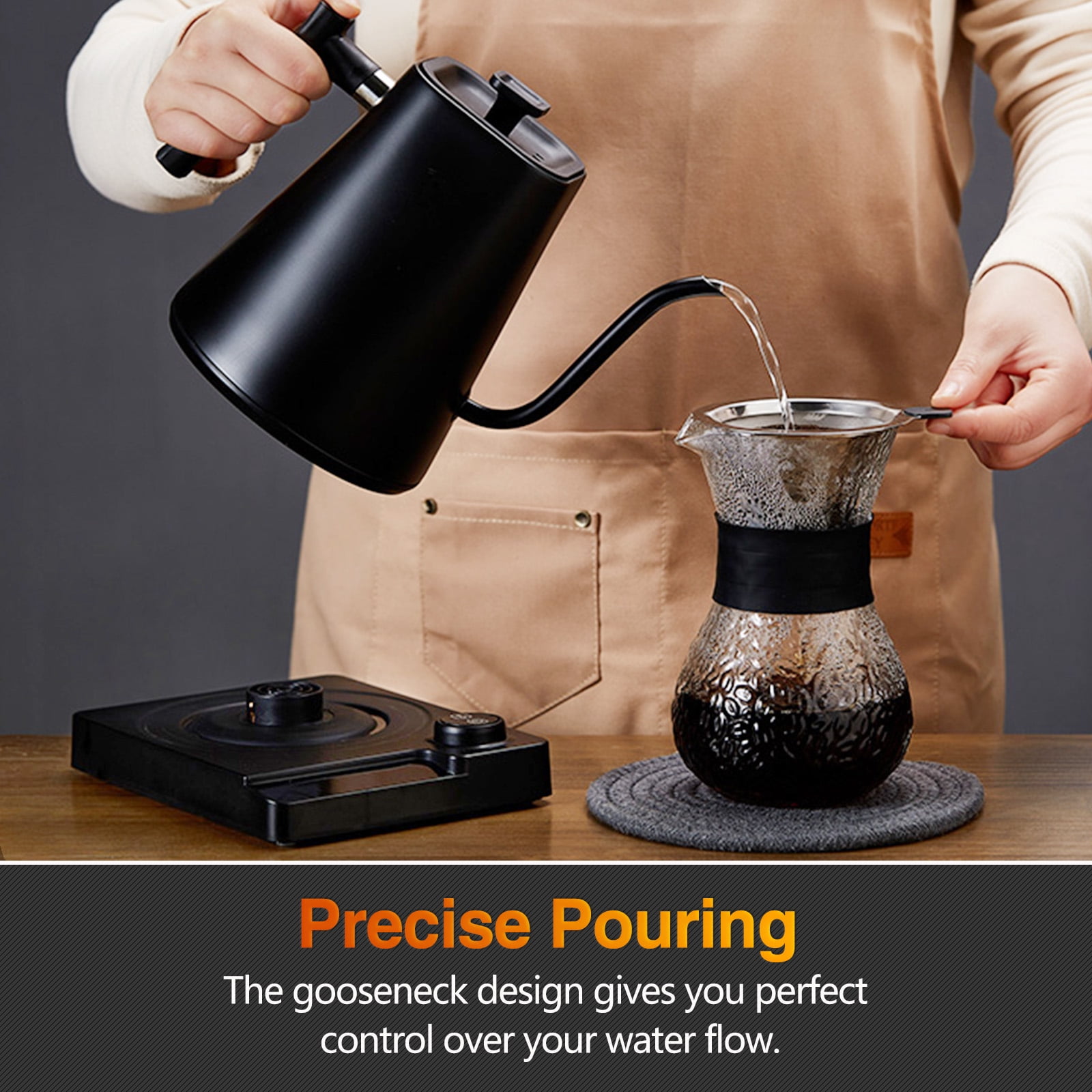 1200W Electric Kettle Temperature Control with LED Display, 100% Stainless  Steel Electric Gooseneck Kettle for Pour-over Coffee - AliExpress
