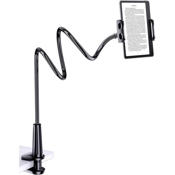 Gooseneck Kindle&Tablet Holder for Bed Hands-Free Reading on Bed Headboard for iPad, Kindle, and Switch, Flexible 30in Al-Mg Alloy Clamp Arm Stand for Tablets 4.7-10.5 in, Phone - Black - 30in