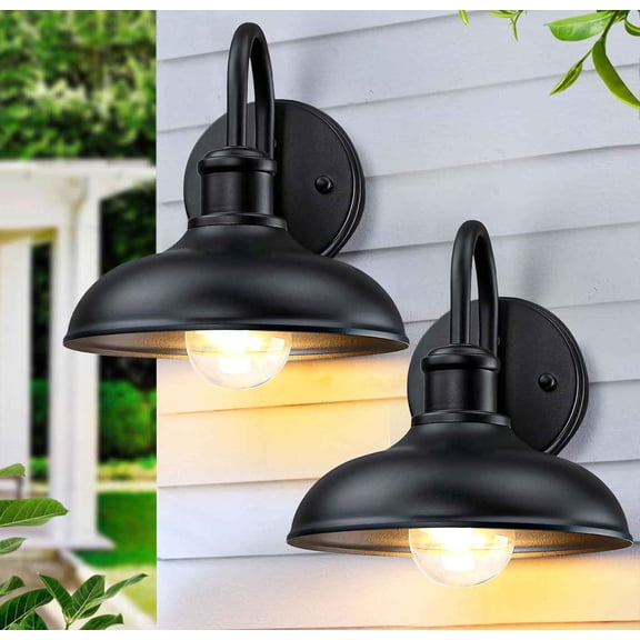 Gooseneck Outdoor Light Fixtures, 2-Pack Farmhouse Barn Lights for Porch, Industrial Black Exterior Wall Sconce for Garage, Patio, E26 Base Anti-Rust
