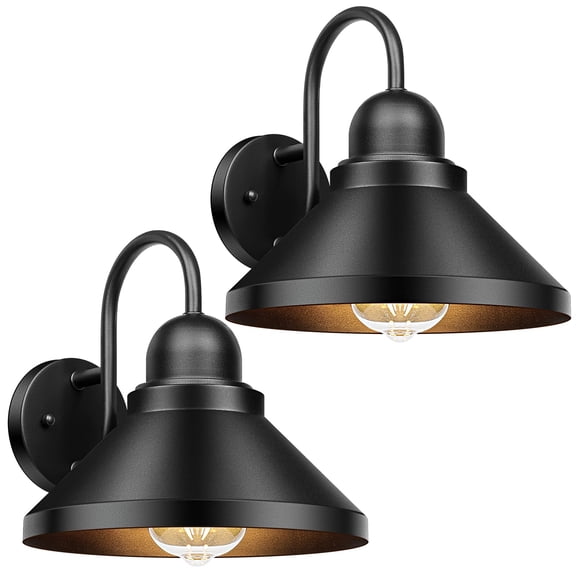 Gooseneck Outdoor Wall Sconces 2-pack Black 8.75IN Farmhouse Barn Lights For Porch Garage Patio
