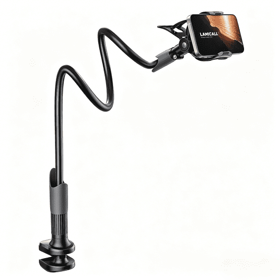 Gooseneck Phone Holder for Bed - Cell Phone Mount Clamp Clip, Flexible Long Arm, Overhead Mount for Desk Headboard Bedside, Compatible with 4-7" Phones