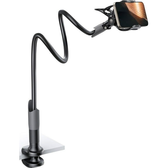 Gooseneck Phone Holder for Bed - Cell Phone Mount Clamp Clip, Flexible Long Arm, Overhead Mount for Desk Headboard Bedside, for iPhone 16 Pro Max, 15 Pro Max, 14 Plus, 13 Mini & 4-7" Phone