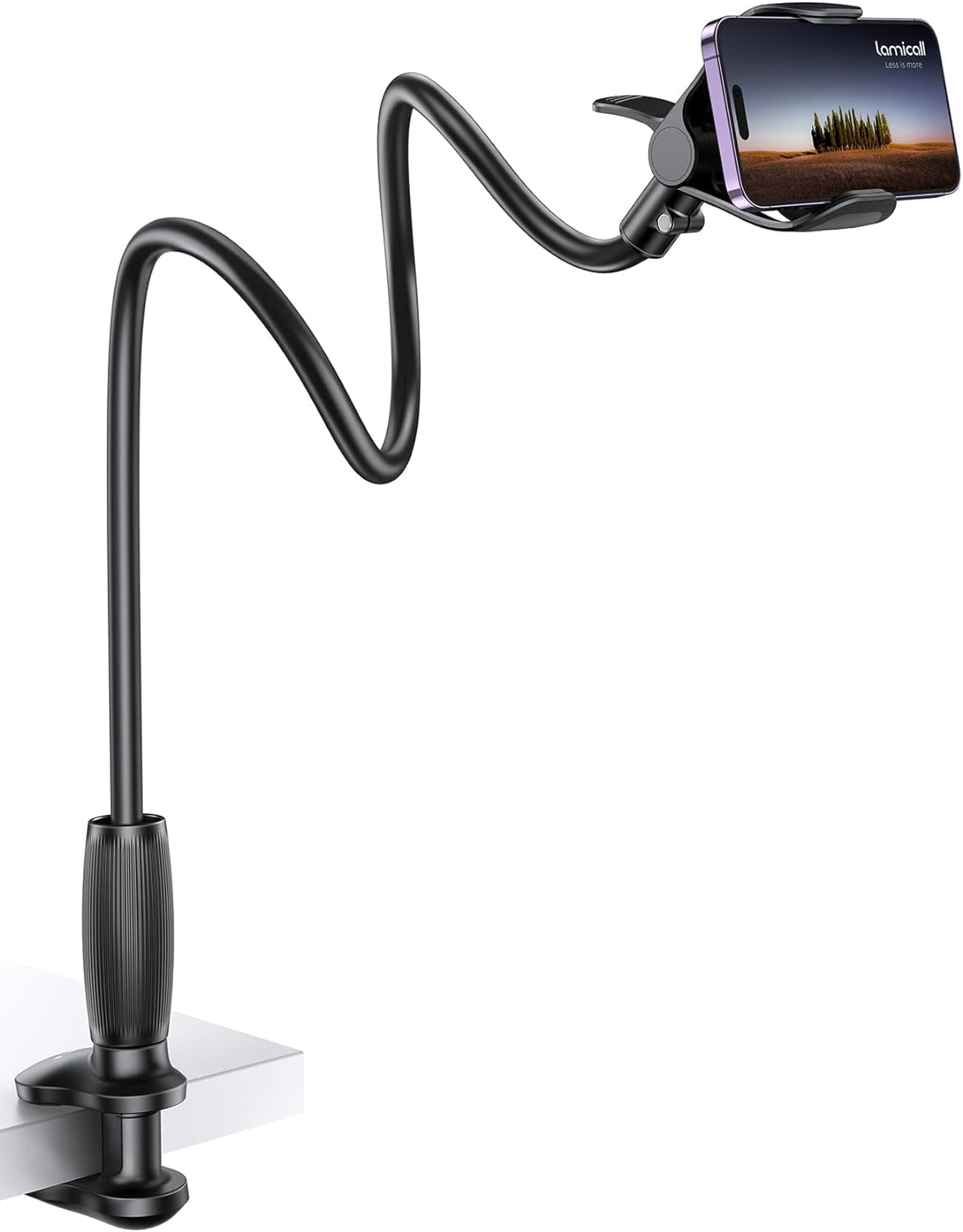Gooseneck Phone Holder for Bed - [Upgraded Stable Clip] Desk, Headboard, Bed, Bedside, Table, Flexible Long Arm Stand, Overhead Cell Clamp Mount, Gift All 4-7” Device