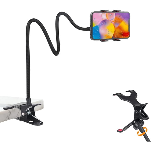 Gooseneck Phone Holder for Desk,Clip On Phone Holder for Bed,Flexible Long Arm Lazy Bracket,Cell Phone Stand Mount with Clamp for iPhone 16 Pro Max 15 14 13 X SE Series,for All 4"-7" Cellphone