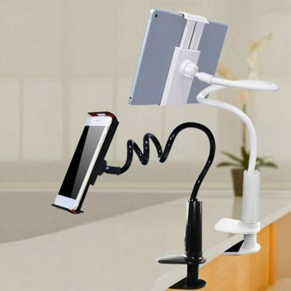 Gooseneck Phone Holder for Bed - Flexible 360 Adjustable Clamp Clip, Overhead Cell Phone Mount Stand for Desk, White