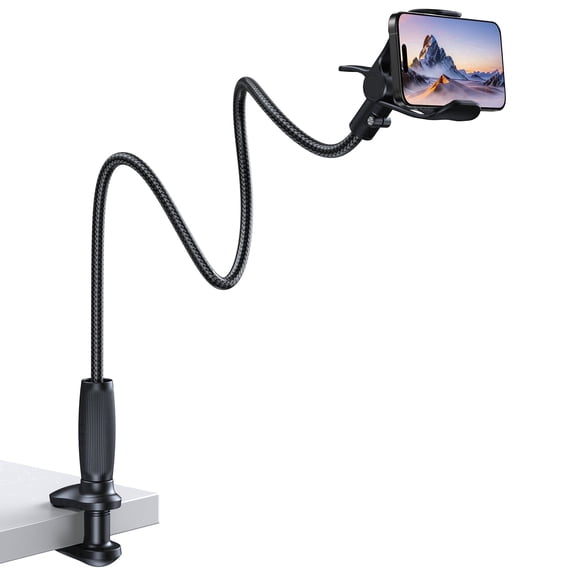 Gooseneck Phone Holder for Bed, Flexible Arm Clamp Clip for Desk, Compatible with All Smart Phone(4-7"),Length 33In(Grey)