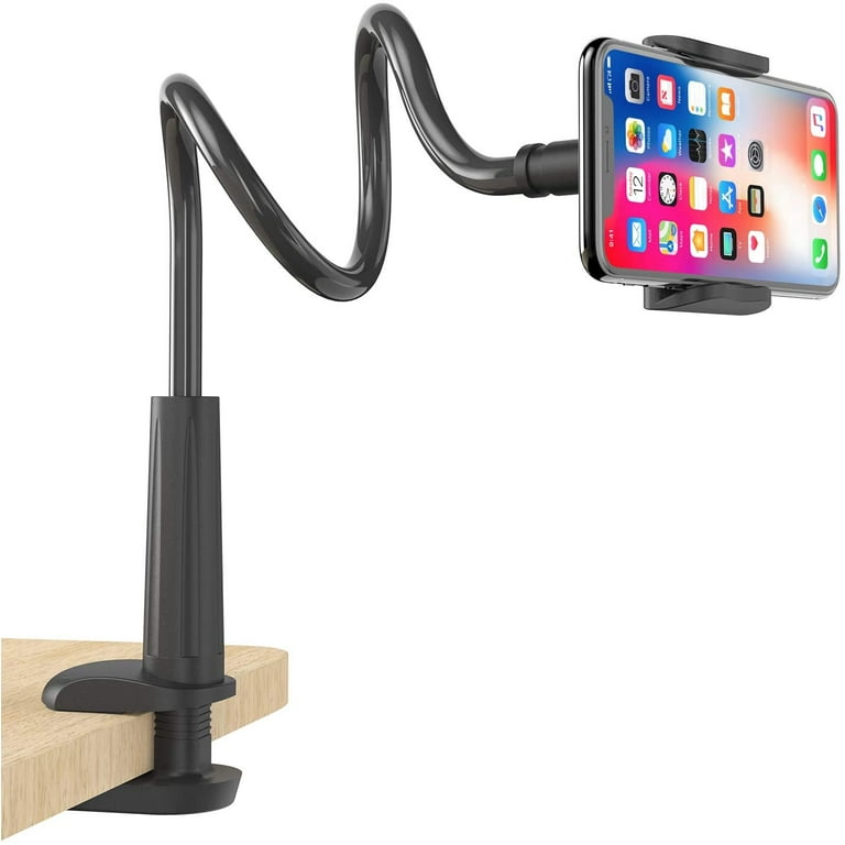 Gooseneck Phone Holder for Bed Overall Length Wrapped Arm Overhead Cell  Phone Mount Stand, Compatible with All 4-7” Cellphones - Schwarz
