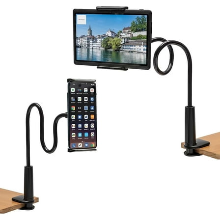 Gooseneck Tablet Holder,Adjustable Tablet Holder Mount,Cell Phone Holder,Cell Phone Stand,Tablet Stand,Long Arm Bed Desk Bracket for Cell Phones and Tablets 4-11 Inches Device (Black)
