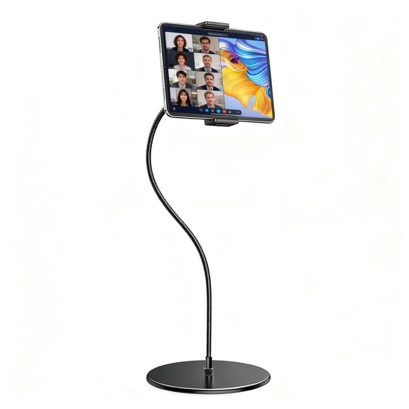Gooseneck Tablet Holder for Bed & Desk, Flexible iPad Stand with Heavy Metal Base, Adjustable Lazy Arm Tablet & Phone Holder, Expandable Clamp up to 10.2", Hands-Free for Reading, Video & Work