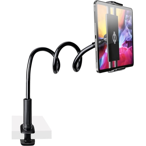 Gooseneck Tablet Holder Stand, Kindle Holder for Bed 33in Flexible Long Arm Clamp Clip Mount for iPad, iPhone, Switch, Galaxy Tabs, Kindle Fire, Phone 4.7''-11'' Tablet Devices