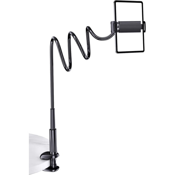 Gooseneck Tablet Holder for Bed, Flexible Tablet Stand with Adjustable Arm and C-Clamp