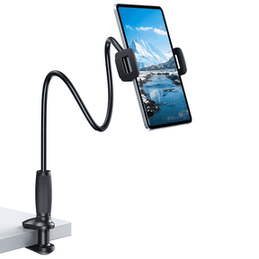 CreaDream  Gooseneck Tablet Holder for iPad & Kindle, Flexible Arm Tablet Stand Clip Tablet Mount Compatible with iPad Pro Air Mini, Galaxy Tab, Switch, iPhone More 4.7-11" Device - Black
