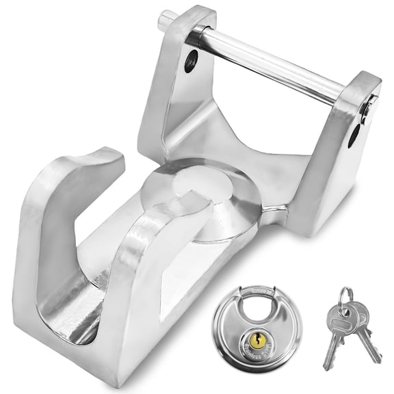 Gooseneck Trailer Lock with Keyed Padlock Heavy Duty 2-5/16" Gooseneck Hitch Trailer Lock Fit for Heavy Trailers, Livestock Haulers and RVs Silver