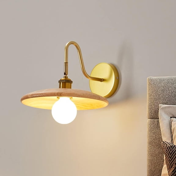Gooseneck Wall Sconce Lighting Fixture Wood Wall Lamp Shade, Adjustable Metal Headboard Lamp Indoor Barn Flat Lamps, Living Room Bedroom Bedside Reading Wall Lamps
