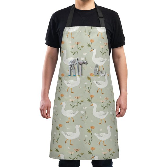 Gooses with Flowers Kitchen Apron with 2 Pockets Adjustable waterproof Cooking Aprons for Women Men Chef