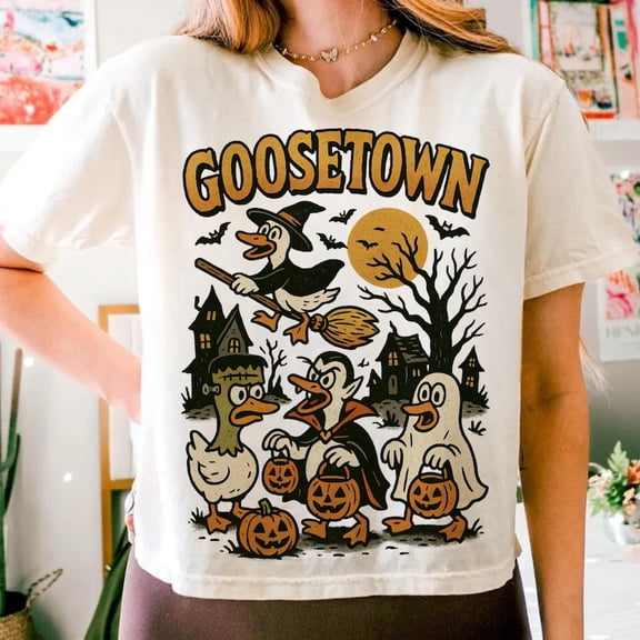 Goosetown University Shirt – Retro Halloween Tee with Goose Mascot and Spooky School Spirit