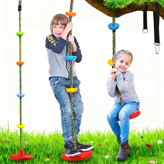 Goosiay Tree Swing for Kids, 3-in-1 Climbing Rope with Platforms and Disc Seat Swing Set, Indoor Outdoor Swing for Outside Trees Treehouse, 1 Pc, Red