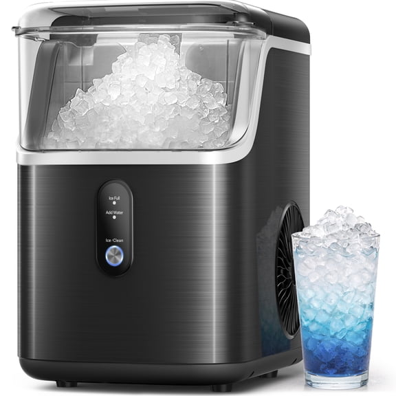 Goosiay Nugget Ice Maker Countertop, 33lbs Per Day Portable Ice Machine with Soft Chewable Pellet Ice, Stainless Steel, Black