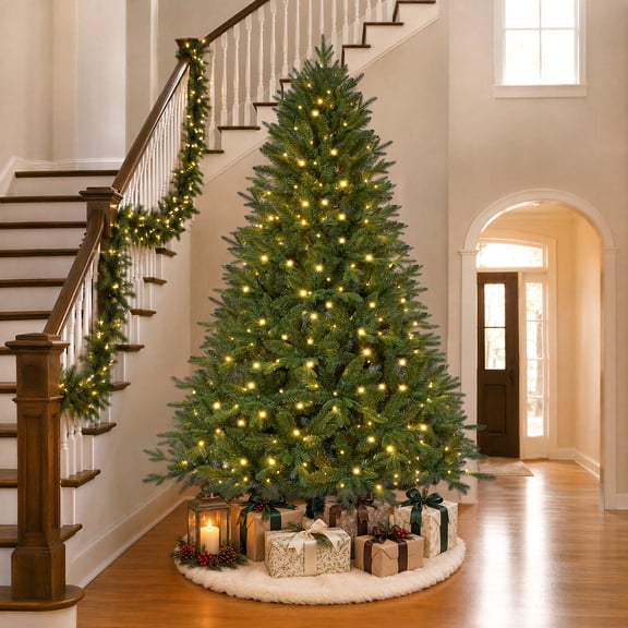 Goosiay 6ft Full Prelit Christmas Tree with 1046 PE & PVC Tips, 300 Multicolor & Warm White LED Lights 10 Modes LED Lights, Artificial Pine Tree for Xmas Holiday Decor