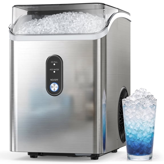 Goosiay Mini Countertop Nugget Ice Maker, 33lbs Per Day Portable Ice Machine with Soft Chewable Pellet Ice, Stainless Steel, Silver