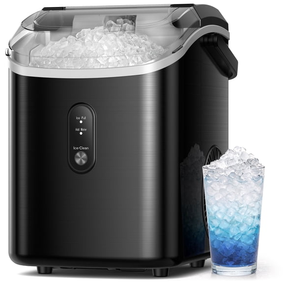 Goosiay Nugget Ice Maker Countertop, 33lbs per Day Portable Pebble Ice Machine with Handle, Crushed Ice Maker with Soft Chewable Ice for Home, Bar, Dorm, Party, RV & Camping (Stainless Steel Black)