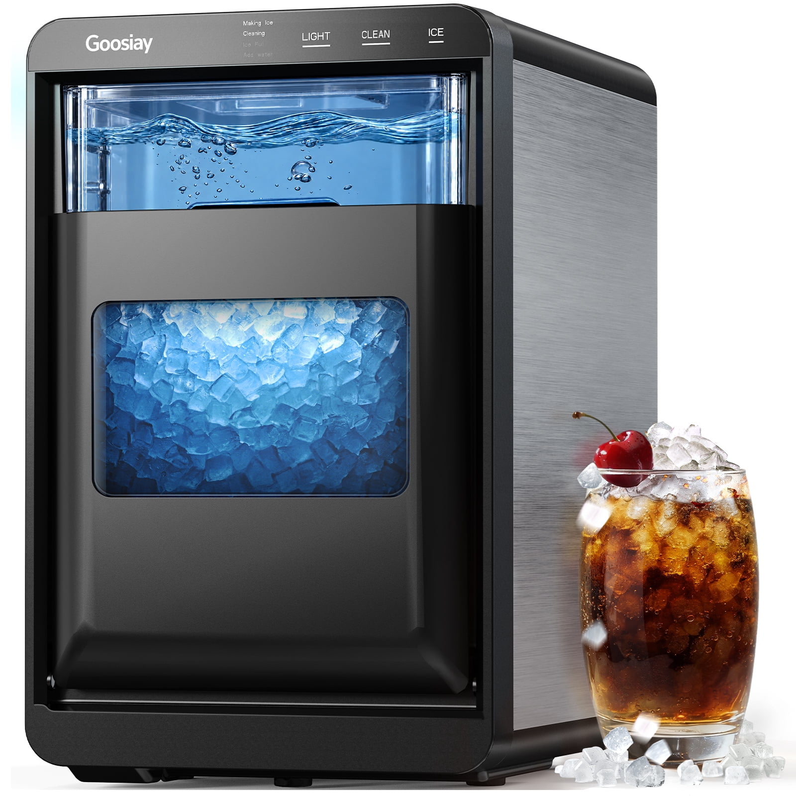 Goosiay Nugget Ice Maker Countertop, 44lbs per Day Portable Pebble Sonic Ice Machine with Soft Chewable Ice for Home, Kitchen, Office, RV, Camping, Stainless St