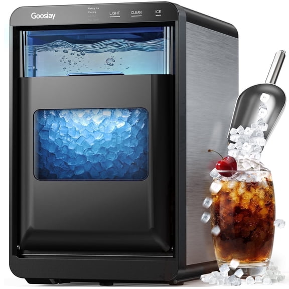 Goosiay Nugget Ice Maker Countertop, 44lbs per Day Portable Pebble Sonic Ice Machine with Soft Chewable Ice for Home, Kitchen, Office, RV, Camping, Stainless Steel, Black