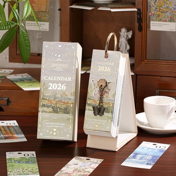 Goowood 2026 Oil Painting Flip Page Desk Calendar Retro Art Style Standing Desktop Planner Daily Memo Organizer for Home Office
