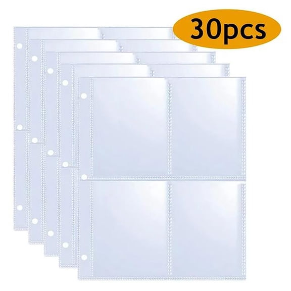 Goowood 30Pcs Trading Card Sleeves 4 Pocket Page Protectors for Baseball Cards and Sports Cards Transparent Card Binder Sheets Standard Size
