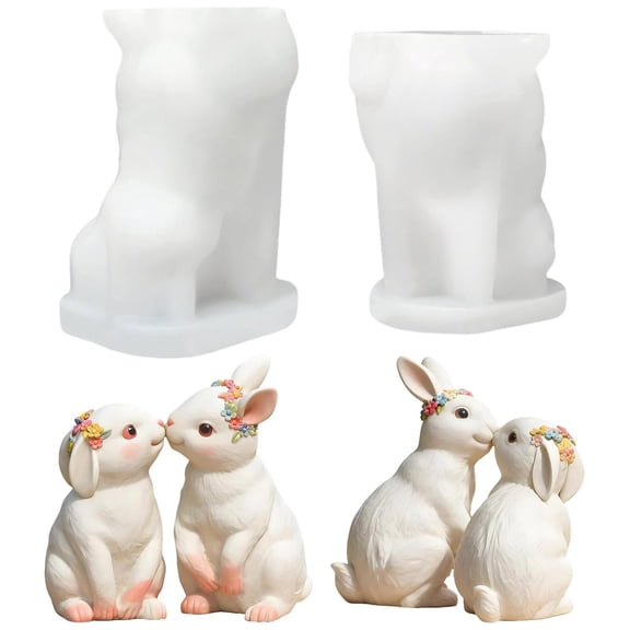 Goowood 3D Easter Bunny Casting Mold Rabbit Resin Molds for Candle Making Soap Plaster Spring Holiday Home Decor Gifts