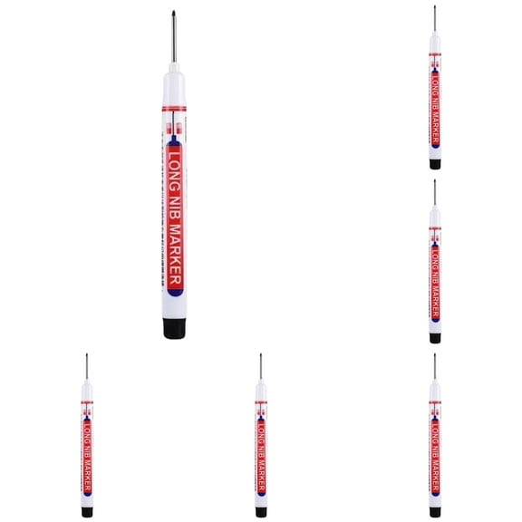 Goowood 5 Pack Long Head Deep Hole Marker Pens 20mm Deep Reach Long Nib Marker Fine Tip Permanent Paint Markers for Metal Wood Concrete