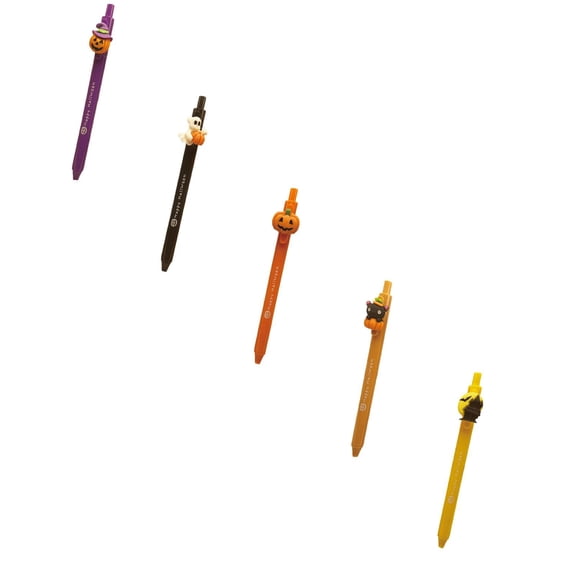 Goowood 5 Pcs Halloween Gel Pens Retractable Funny Pumpkin Writing Pens Broad Tip Quick Dry Ink Bulk Office Supplies for Adults