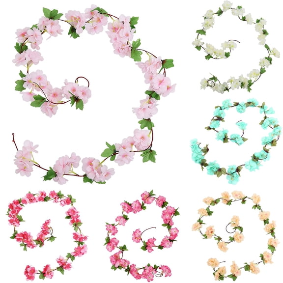Goowood 6PC Cherry Blossom Garland Artificial Flower Vines 7.5ft Silk Hanging Spring Floral Decor for Wedding Party Home Wall Pipe Cover