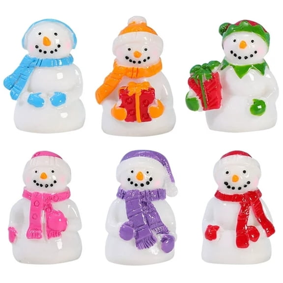 Goowood 6Pcs Christmas Snowman Figurines Handmade Resin Holiday Decor Cute with Scarf Multi Color Styles Home Desktop Car Dollhouse Commercial Festive Ornament