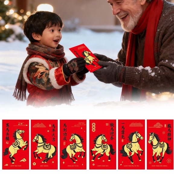 Goowood A Set Of Six Shiny Red Envelopes In The Style Of The Year Of Printed With Festival Greetings And Event & Party Home Decor