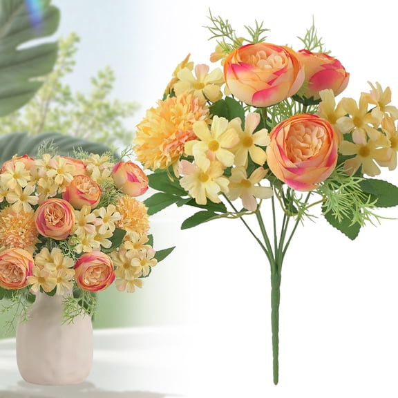 Goowood Artificial Flowers Fake Flowers Table Centerpieces for Dining Room Decor Realistic Chrysanthemum Rose Bouquet Home Decor Indoor