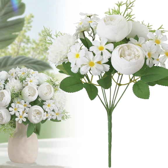 Goowood Artificial Flowers Fake Flowers Table Centerpieces for Dining Room Decor Realistic Chrysanthemum Rose Bouquet Home Decor Indoor