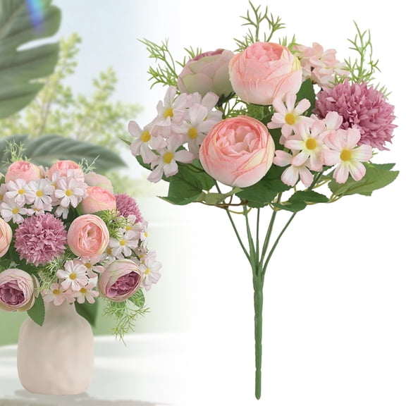 Goowood Artificial Flowers Fake Flowers Table Centerpieces for Dining Room Decor Realistic Chrysanthemum Rose Bouquet Home Decor Indoor