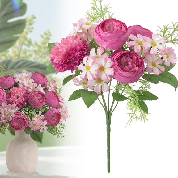 Goowood Artificial Flowers Fake Flowers Table Centerpieces for Dining Room Decor Realistic Chrysanthemum Rose Bouquet Home Decor Indoor