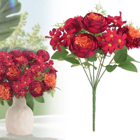 Goowood Artificial Flowers Fake Flowers Table Centerpieces for Dining Room Decor Realistic Chrysanthemum Rose Bouquet Home Decor Indoor