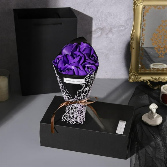 Goowood Artificial Purple Forever Roses in a Box Fake Flowers Soap Bouquet Valentines Day Gifts for Her Eternal Birthday Present