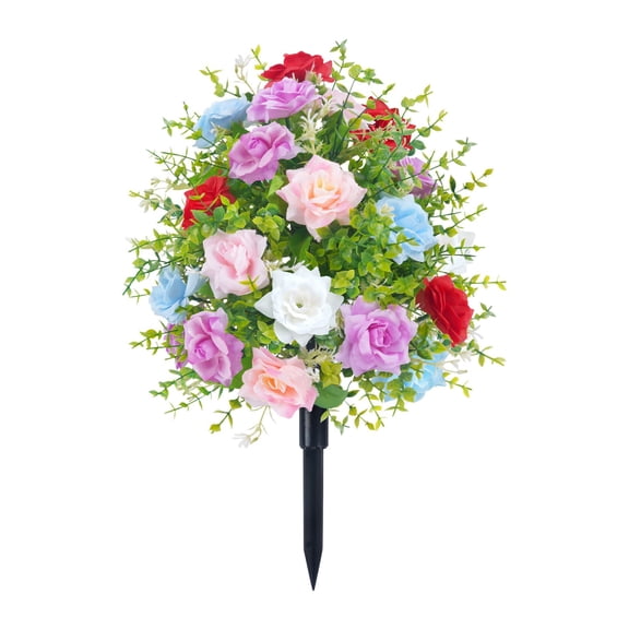 Goowood Artificial Rose Bouquet with Stake for Outdoor Wedding Decor Garden Landscaping Lifelike Artificial Flowers for Pathway Fence Courtyard and Patio Durable PP Material for All Weather Use