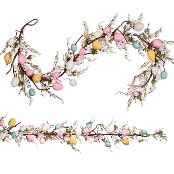 Goowood Artificial Spring Floral Garland with Easter Eggs for Mantle Fireplace Home Easter Decor