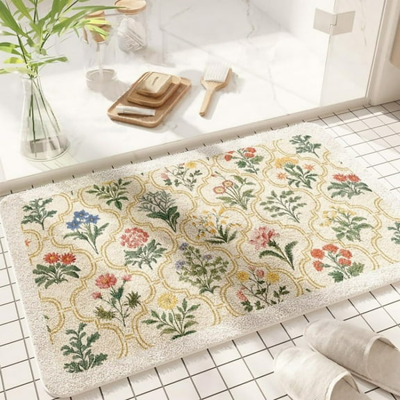 Goowood Bathroom Rugs Bath Mat Spring Floral Print Absorbent Microfiber Non Slip Plush Rectangular Rug for Bathroom Floor Tub Shower