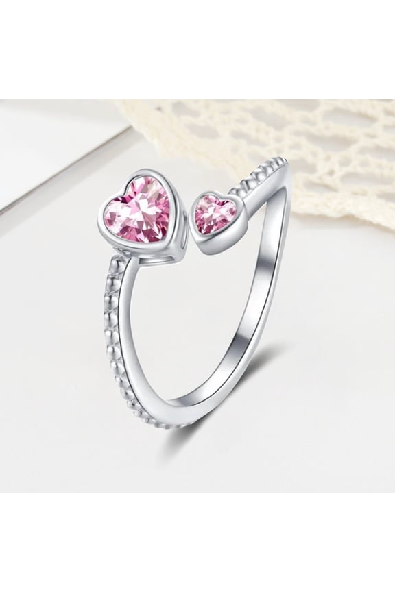 Birthstone Rings for Women Heart Ring Adjustable Open Heart Ring Jewelry Gifts for Daughter Teen Women Birthday Anniversary