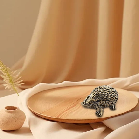 Goowood Brass Hedgehog Figurine Mini Metal Animal Statue Retro Small Brass Decorative Objects for Desktop Tabletop Home Office Decor Gift