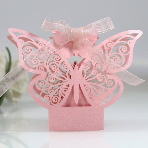 Goowood Butterfly Box Pink 3D Hollow Out Design Candy Storage Case DIY Gift Wrapping Paper Box for Wedding Birthday Party 8.6x4.5x4.5cm 1Pc