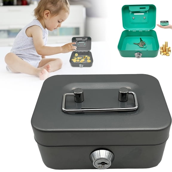 Goowood Cash Box with Lock Metal Small Money Box with Key for Adults Modern Piggy Bank Storage Box for Jewelry Cards and Prizes Gray