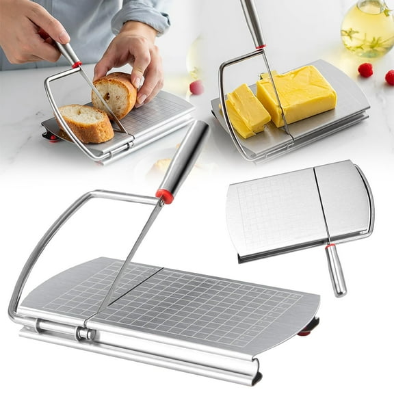 Goowood Cheese Slicer Multipurpose Stainless Steel Cheese Cutter for Block Cheese Butter Sausage Fruit Manual Cheese Slicer Board with Scale