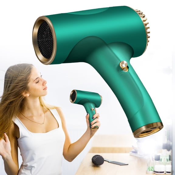 Goowood Cordless Hair Dryer Portable Blow Dryer with Diffuser Wireless 500W Travel Hair Dryer Ionic Hair Dryer for Normal Curly Hair Green